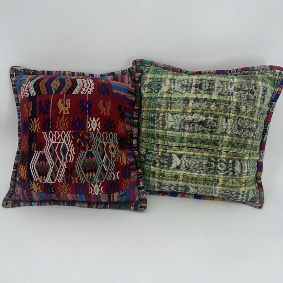 Handmade Set PATCHES OF HUIPIL Embroidered Pillow Cases Colorful Guatimala - Picture 8 of 11